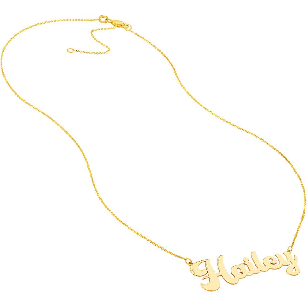 Olas d'Oro - 14K Yellow Gold Cursive Nameplate Necklace - Adjustable 16-18" Length