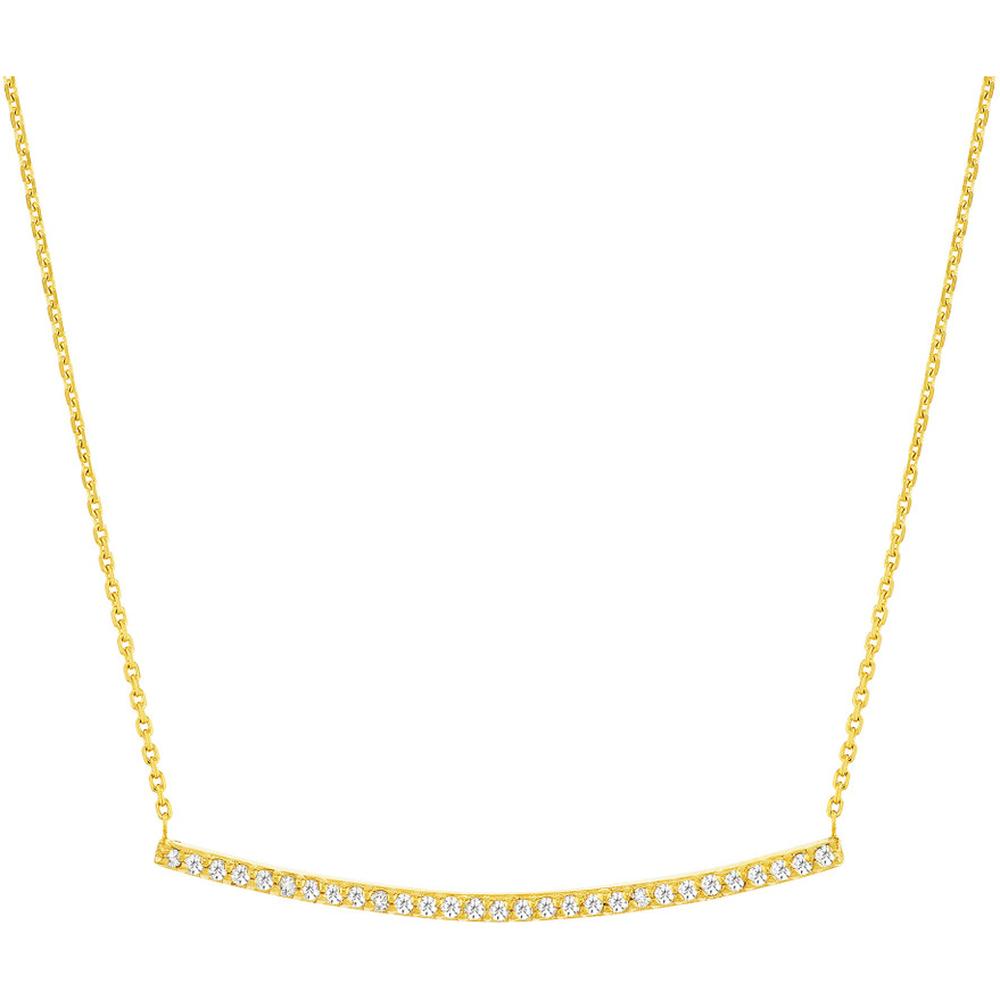 Olas d'Oro - 14K Yellow Gold Curved Bar Necklace with 1/5 Total Carat Weight Diamonds