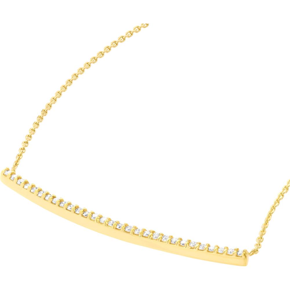 Olas d'Oro - 14K Yellow Gold Curved Bar Necklace with 1/5 Total Carat Weight Diamonds