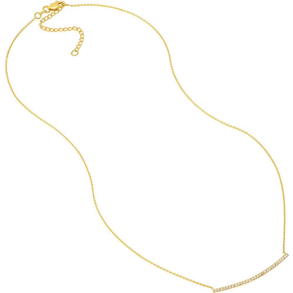 Olas d'Oro - 14K Yellow Gold Curved Bar Necklace with 1/5 Total Carat Weight Diamonds