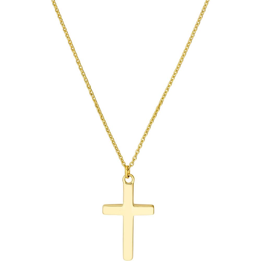 Olas d'Oro - 14K Yellow Gold Curved Cross Adjustable Necklace - Faith Symbol Jewelry