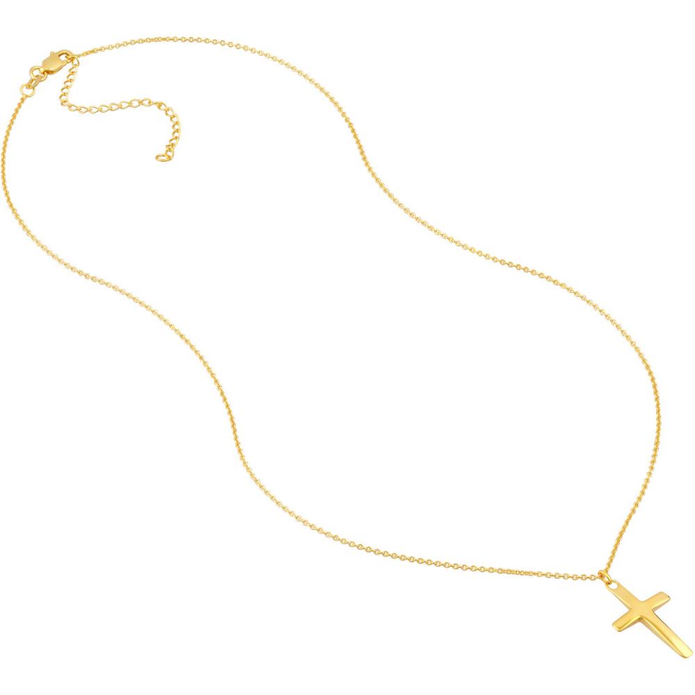 Olas d'Oro - 14K Yellow Gold Curved Cross Adjustable Necklace - Faith Symbol Jewelry