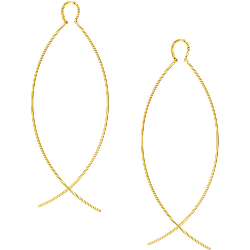 Olas d'Oro - 14K Yellow Gold Curved Wire Threader Earrings Sleek and Elegant Design