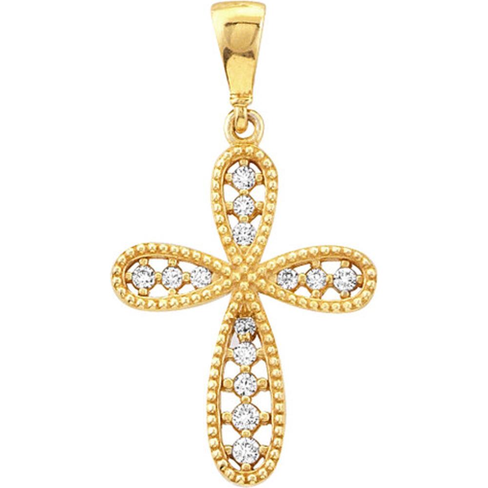 Olas d'Oro - 14K Yellow Gold CZ Beaded Filigree Cross Pendant