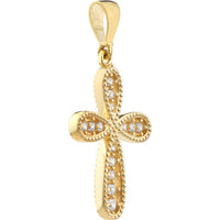 Olas d'Oro - 14K Yellow Gold CZ Beaded Filigree Cross Pendant