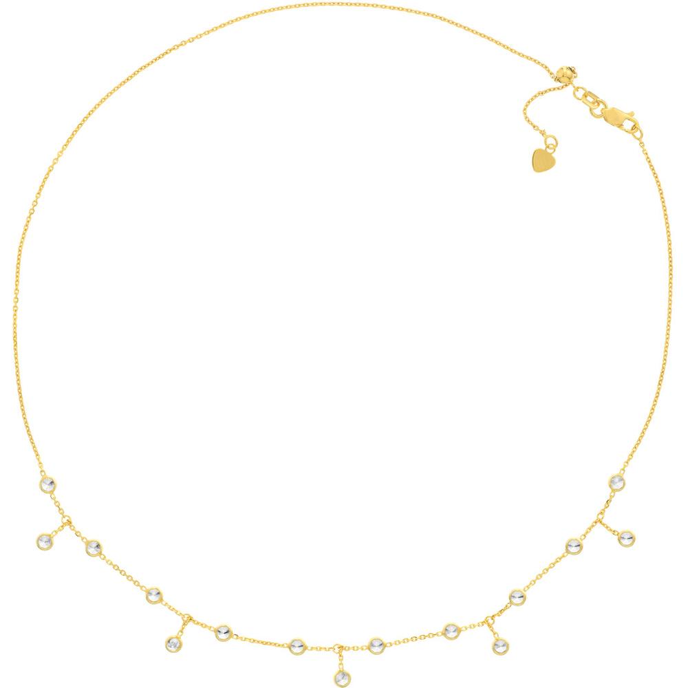 Olas d'Oro - 14K Yellow Gold CZ Bezel Station and Drop Adjustable Choker Necklace