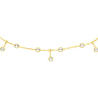 Olas d'Oro - 14K Yellow Gold CZ Bezel Station and Drop Adjustable Choker Necklace