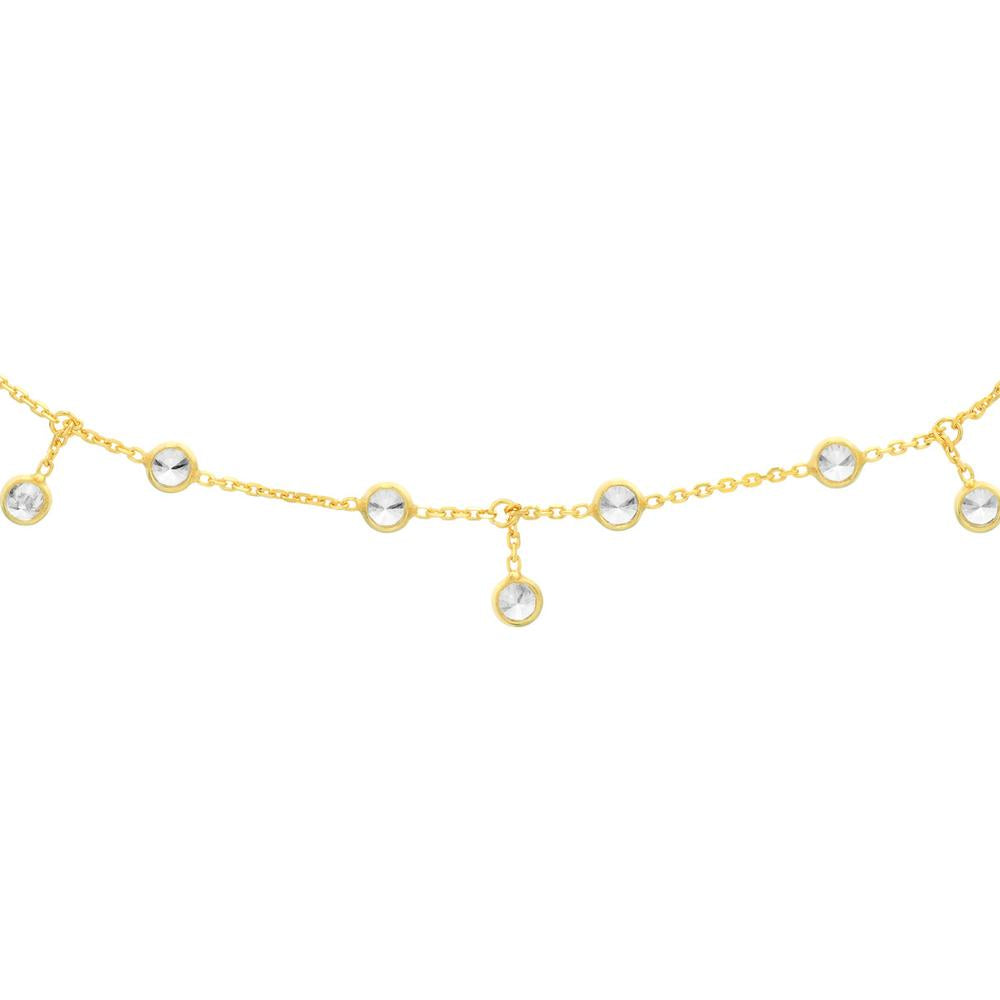 Olas d'Oro - 14K Yellow Gold CZ Bezel Station and Drop Adjustable Choker Necklace