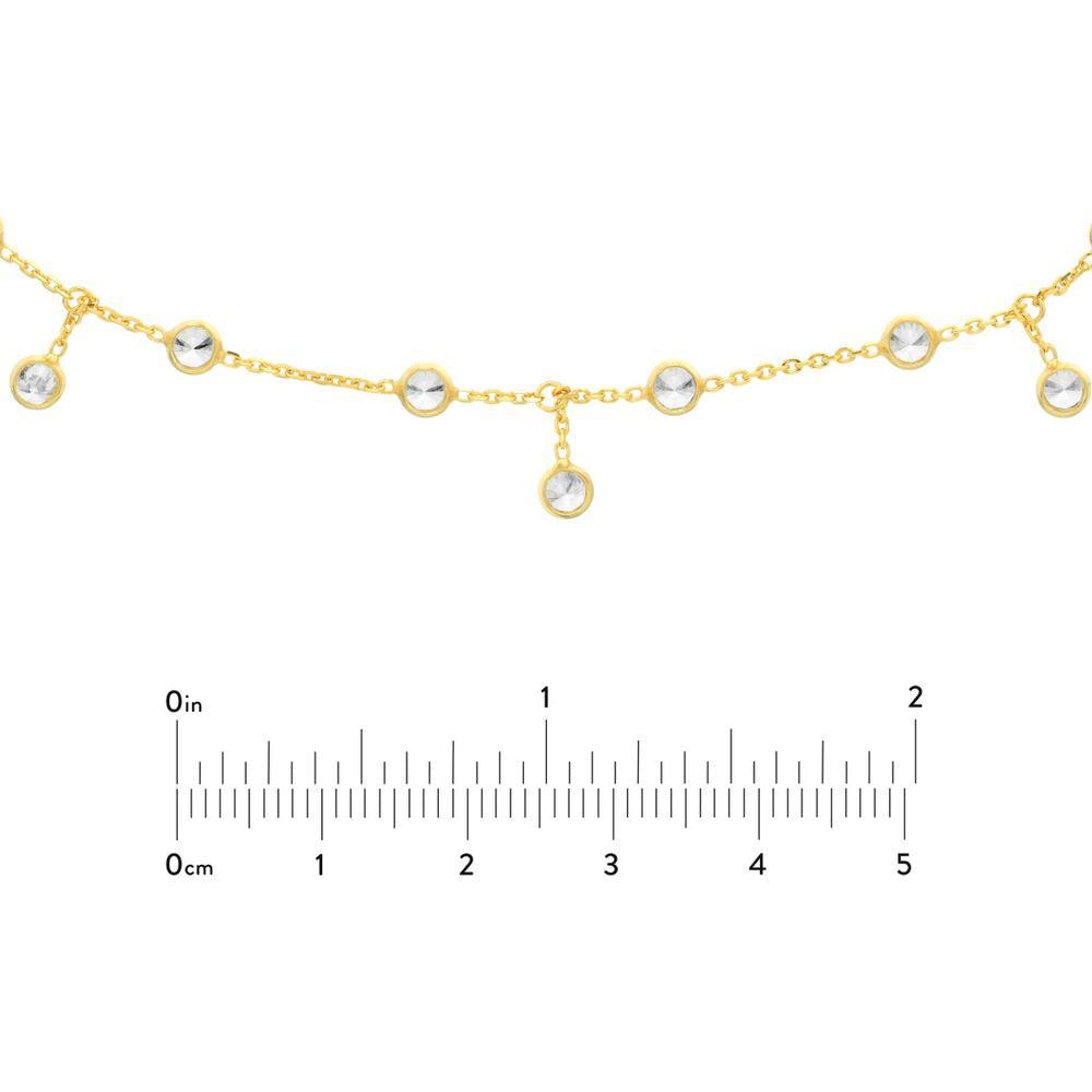 Olas d'Oro - 14K Yellow Gold CZ Bezel Station and Drop Adjustable Choker Necklace