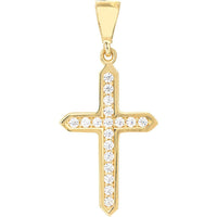 Olas d'Oro - 14K Yellow Gold CZ Cross Pendant Framed with Cubic Zirconia Stones