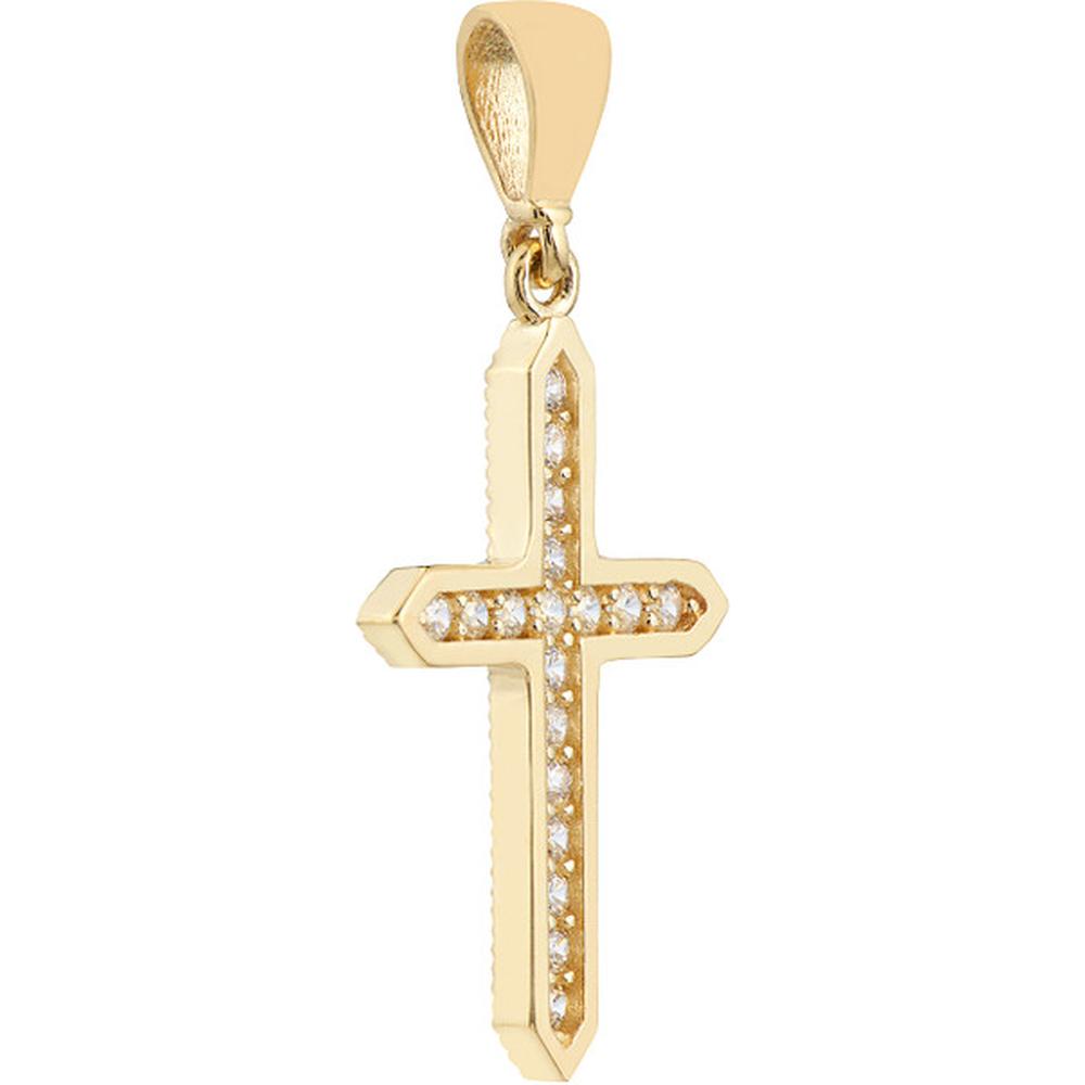 Olas d'Oro - 14K Yellow Gold CZ Cross Pendant Framed with Cubic Zirconia Stones