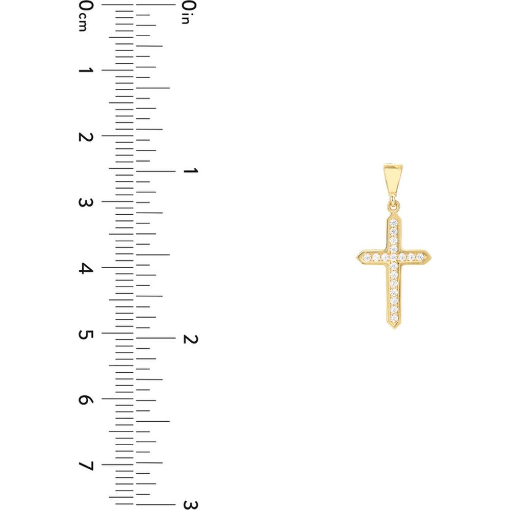 Olas d'Oro - 14K Yellow Gold CZ Cross Pendant Framed with Cubic Zirconia Stones