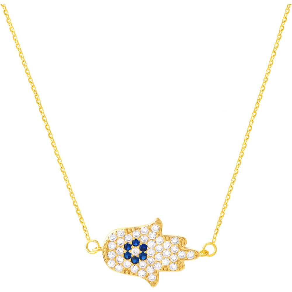 Olas d'Oro - 14K Yellow Gold CZ Hamsa Hand Adjustable Necklace - 2.5 Grams