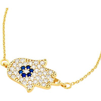 Olas d'Oro - 14K Yellow Gold CZ Hamsa Hand Adjustable Necklace - 2.5 Grams