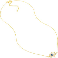 Olas d'Oro - 14K Yellow Gold CZ Hamsa Hand Adjustable Necklace - 2.5 Grams