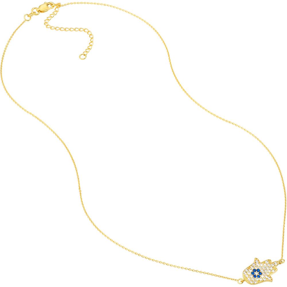 Olas d'Oro - 14K Yellow Gold CZ Hamsa Hand Adjustable Necklace - 2.5 Grams