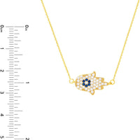 Olas d'Oro - 14K Yellow Gold CZ Hamsa Hand Adjustable Necklace - 2.5 Grams