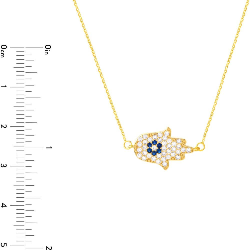 Olas d'Oro - 14K Yellow Gold CZ Hamsa Hand Adjustable Necklace - 2.5 Grams