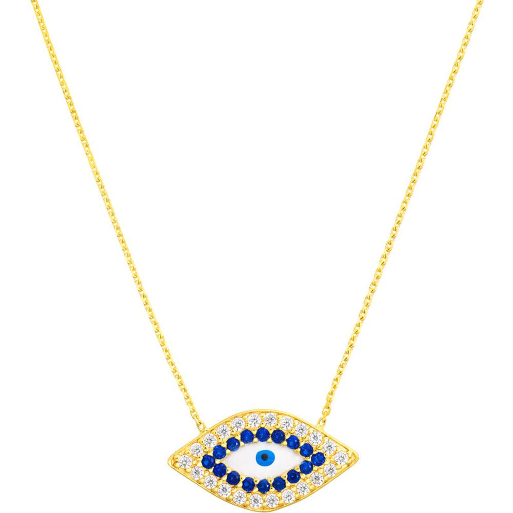 Olas d'Oro - 14K Yellow Gold CZ-Lined Evil Eye Adjustable Necklace 2.60 Grams Total Weight