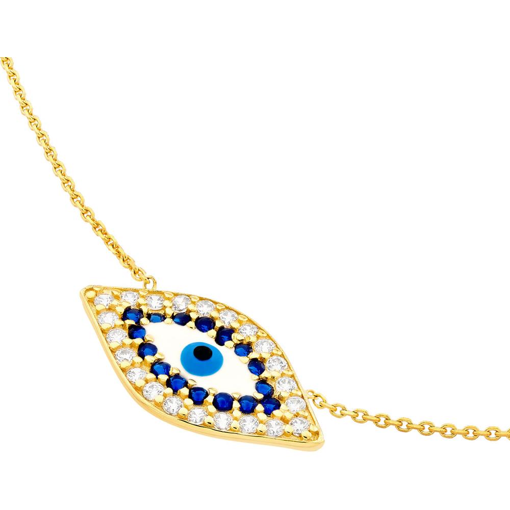 Olas d'Oro - 14K Yellow Gold CZ-Lined Evil Eye Adjustable Necklace 2.60 Grams Total Weight
