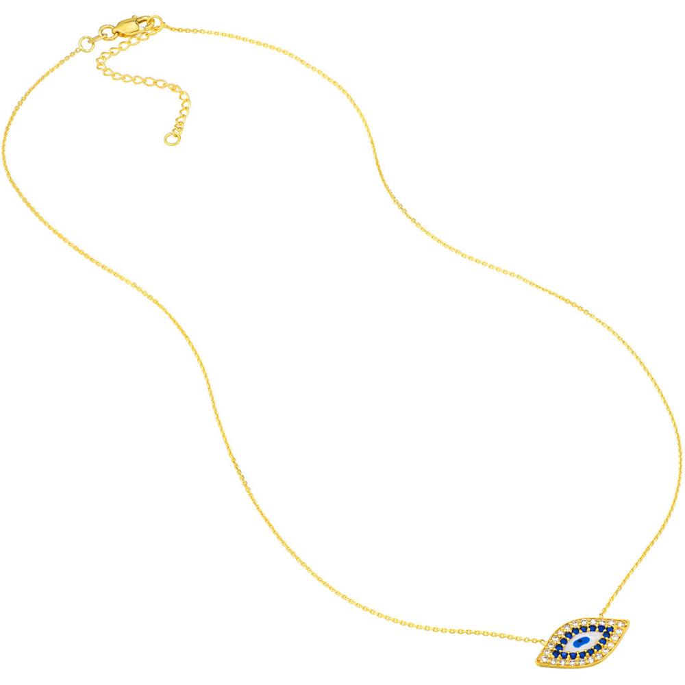 Olas d'Oro - 14K Yellow Gold CZ-Lined Evil Eye Adjustable Necklace 2.60 Grams Total Weight