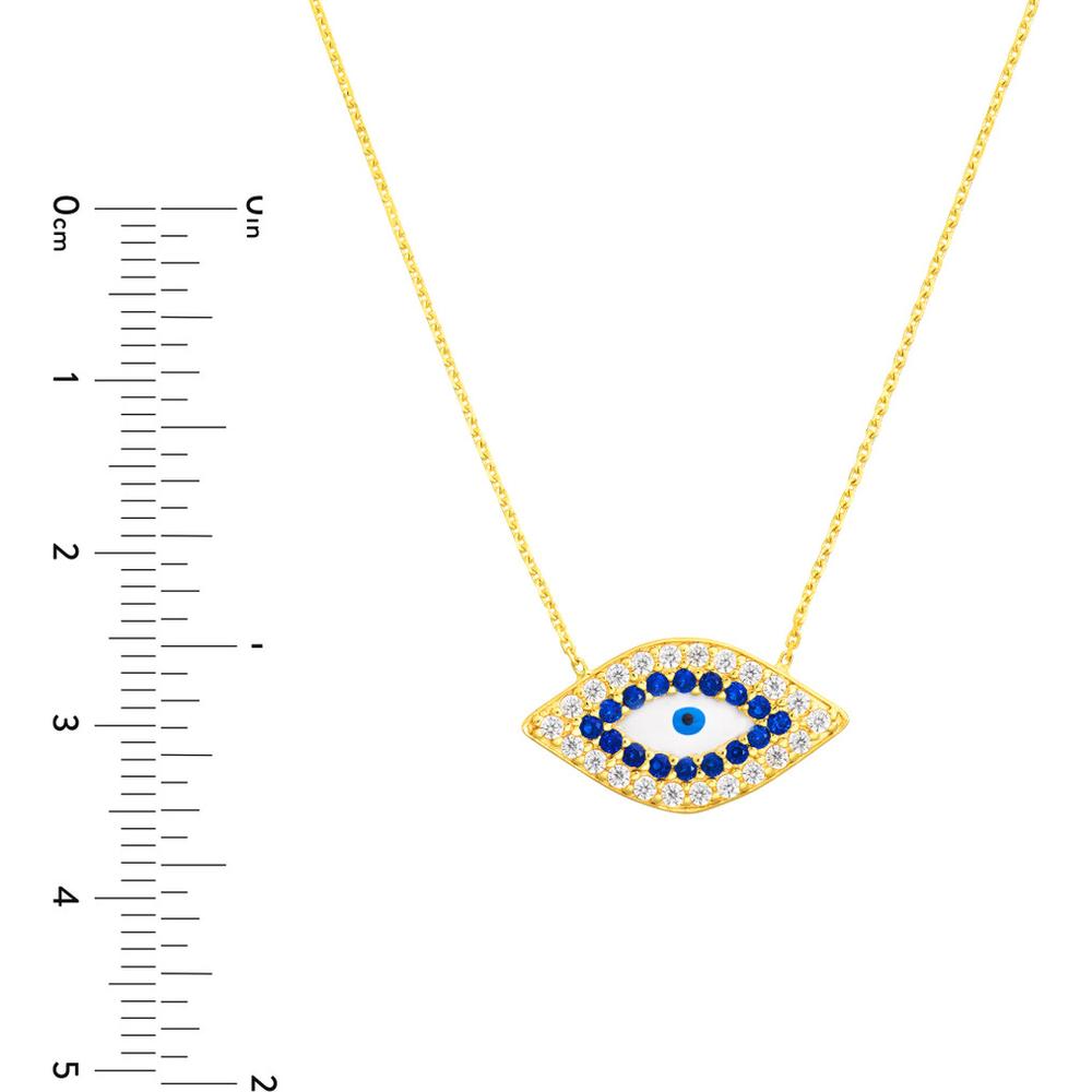 Olas d'Oro - 14K Yellow Gold CZ-Lined Evil Eye Adjustable Necklace 2.60 Grams Total Weight