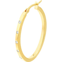 Olas d'Oro - 14K Yellow Gold CZ Oval Hoop Earrings - Elegant Design with Cubic Zirconia
