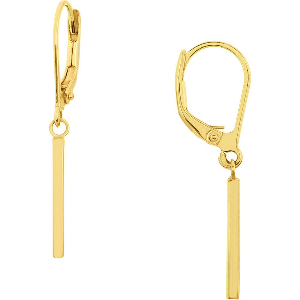 Olas d'Oro - 14K Yellow Gold Dangle Staple Bar Earrings with Leverback Closure