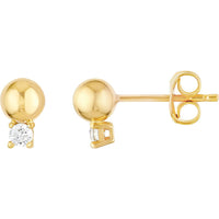 Olas d'Oro - 14K Yellow Gold Diamond and Bead Stud Earrings - 0.13 Carat Total Diamond Weight