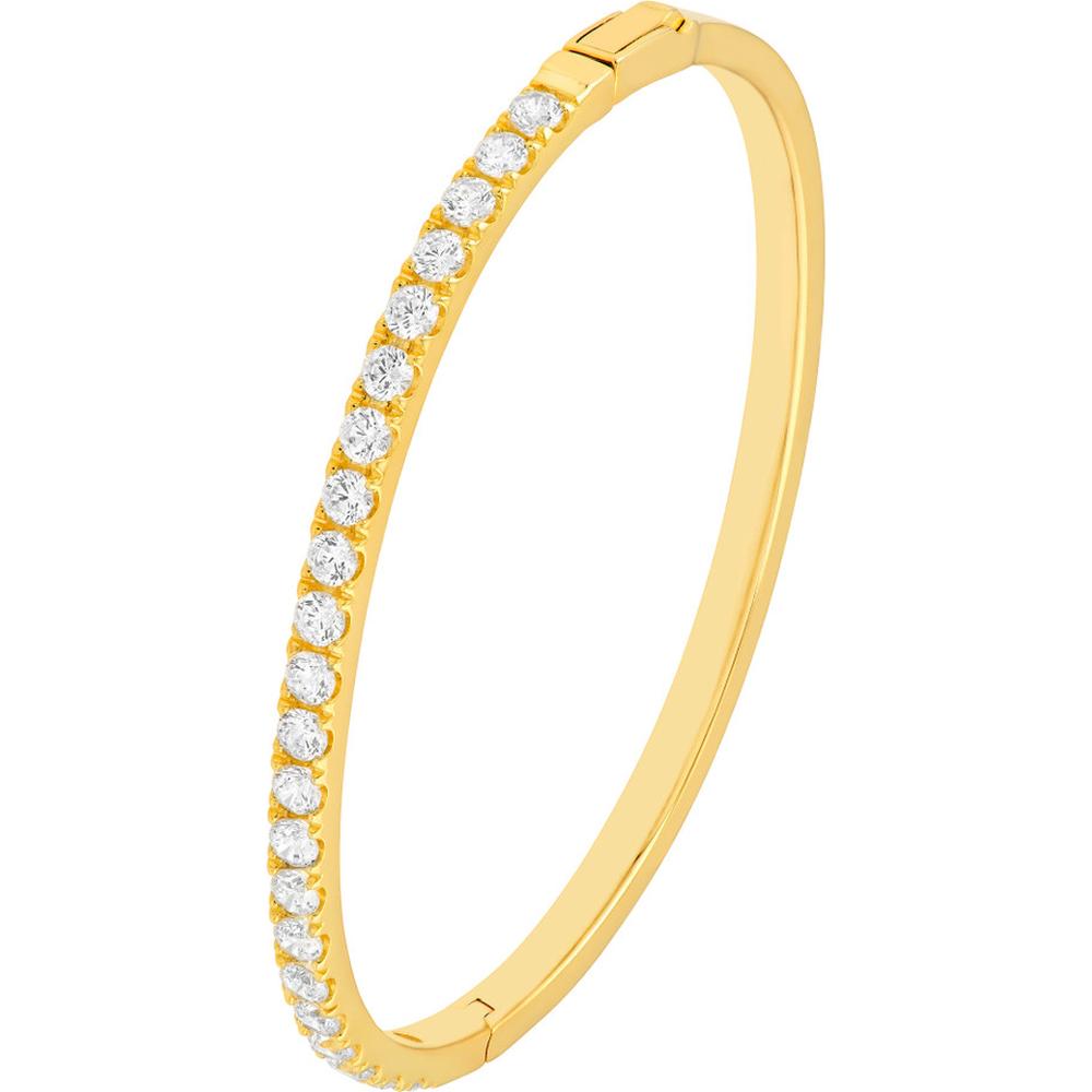 Olas d'Oro - 14K Yellow Gold Diamond Bangle Bracelet with Box Lock Closure - 2-5/8 Carat Total Diamond Weight