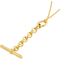 Olas d'Oro - 14K Yellow Gold Diamond Bar Pendant Charm on Rolo Chain - 0.01 Carat Total Diamond Weight