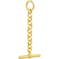 Olas d'Oro - 14K Yellow Gold Diamond Bar Pendant Charm on Rolo Chain - 0.01 Carat Total Diamond Weight