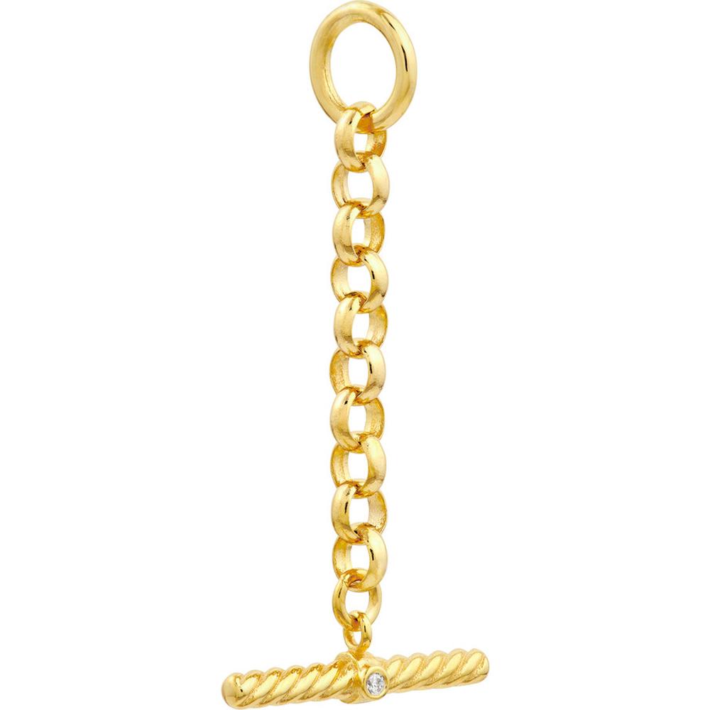 Olas d'Oro - 14K Yellow Gold Diamond Bar Pendant Charm on Rolo Chain - 0.01 Carat Total Diamond Weight