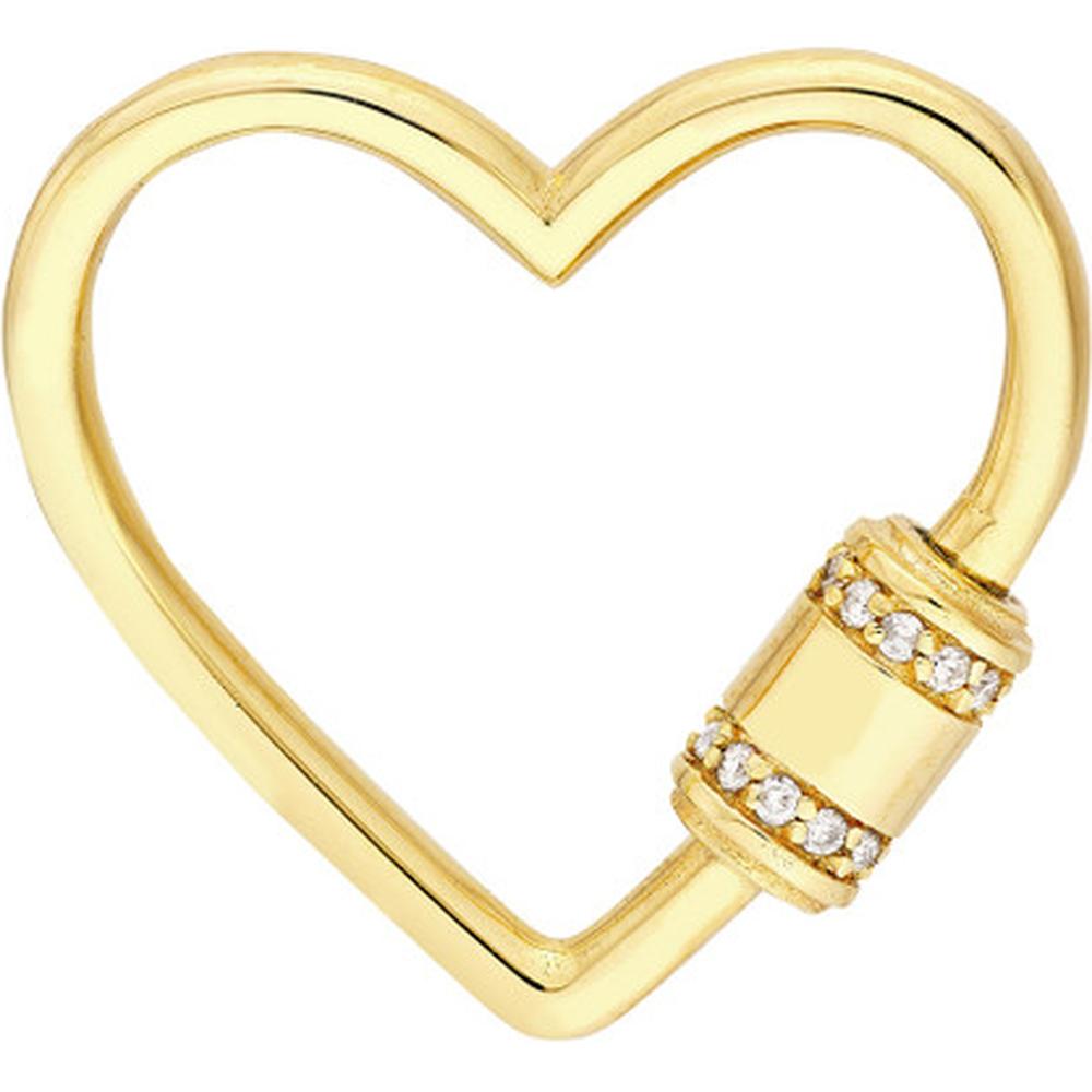 Olas d'Oro - 14K Yellow Gold Diamond Barrel Twist Heart Clasp - 0.11 Carat Total Diamond Weight