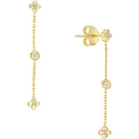 Olas d'Oro - 14K Yellow Gold Diamond Bezel and Cluster Dangle Earrings - 0.12 Carat Total Diamond Weight