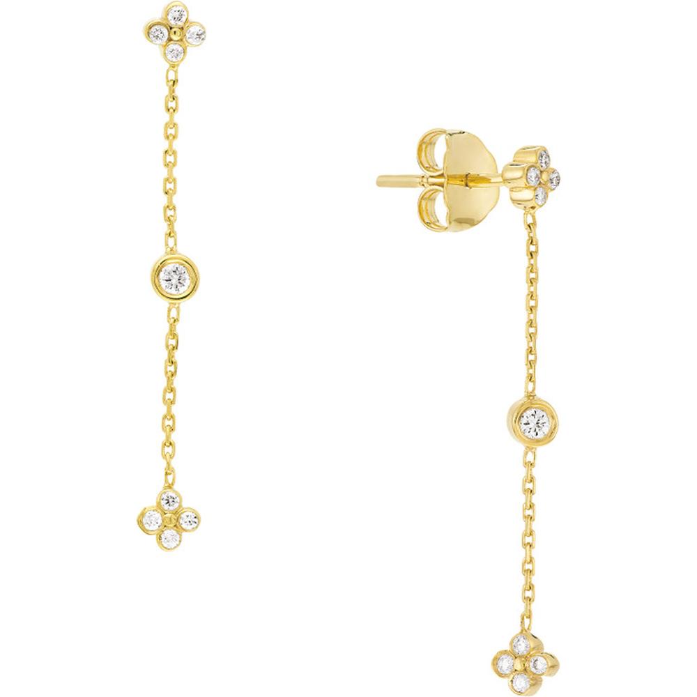 Olas d'Oro - 14K Yellow Gold Diamond Bezel and Cluster Dangle Earrings - 0.12 Carat Total Diamond Weight