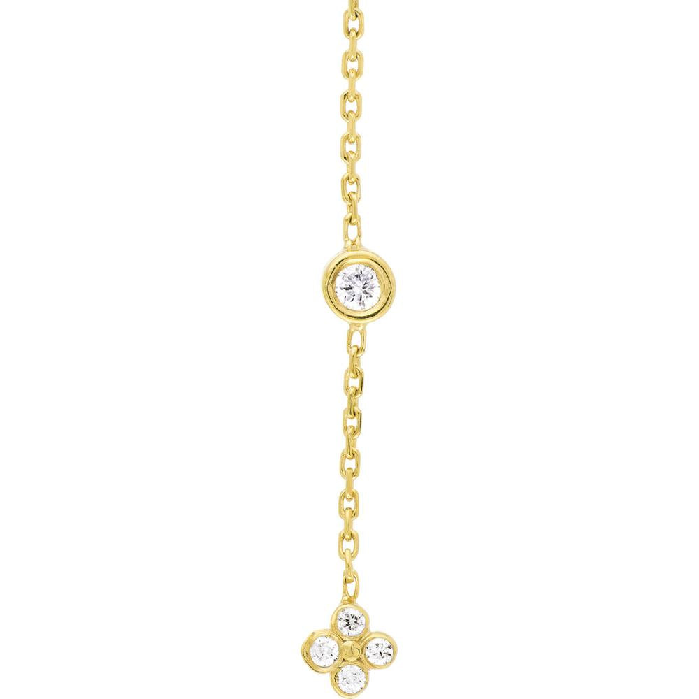 Olas d'Oro - 14K Yellow Gold Diamond Bezel and Cluster Dangle Earrings - 0.12 Carat Total Diamond Weight