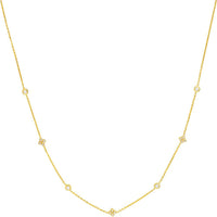 Olas d'Oro - 14K Yellow Gold Diamond Bezel and Cluster Station Necklace - 0.15 Carat Total Diamond Weight