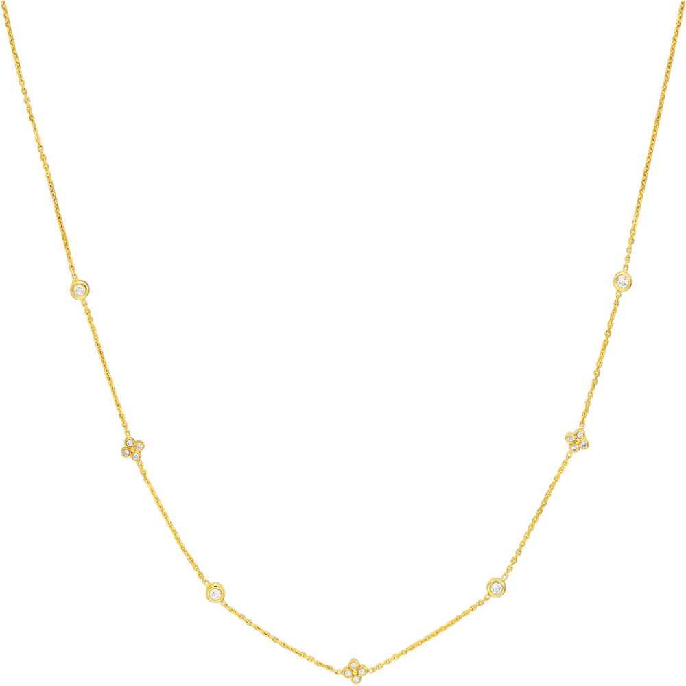 Olas d'Oro - 14K Yellow Gold Diamond Bezel and Cluster Station Necklace - 0.15 Carat Total Diamond Weight