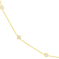 Olas d'Oro - 14K Yellow Gold Diamond Bezel and Cluster Station Necklace - 0.15 Carat Total Diamond Weight