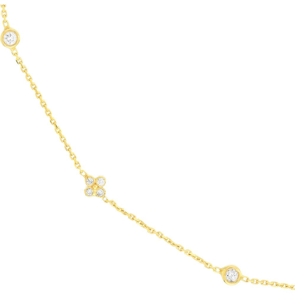 Olas d'Oro - 14K Yellow Gold Diamond Bezel and Cluster Station Necklace - 0.15 Carat Total Diamond Weight