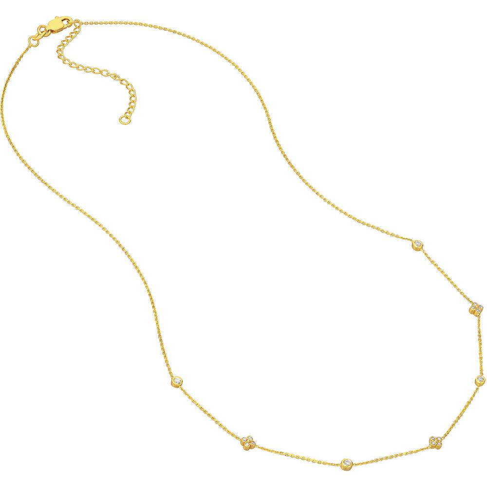 Olas d'Oro - 14K Yellow Gold Diamond Bezel and Cluster Station Necklace - 0.15 Carat Total Diamond Weight