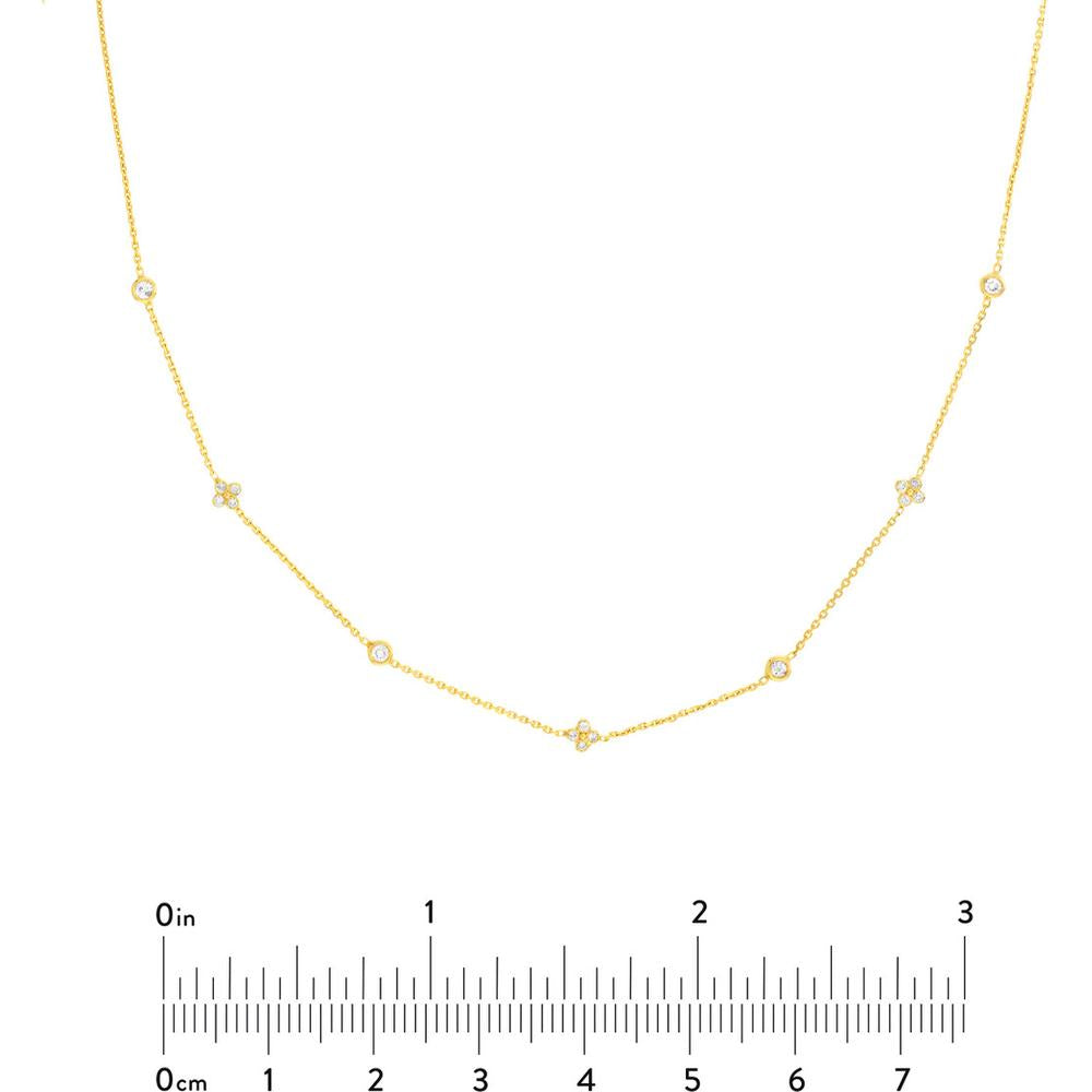 Olas d'Oro - 14K Yellow Gold Diamond Bezel and Cluster Station Necklace - 0.15 Carat Total Diamond Weight
