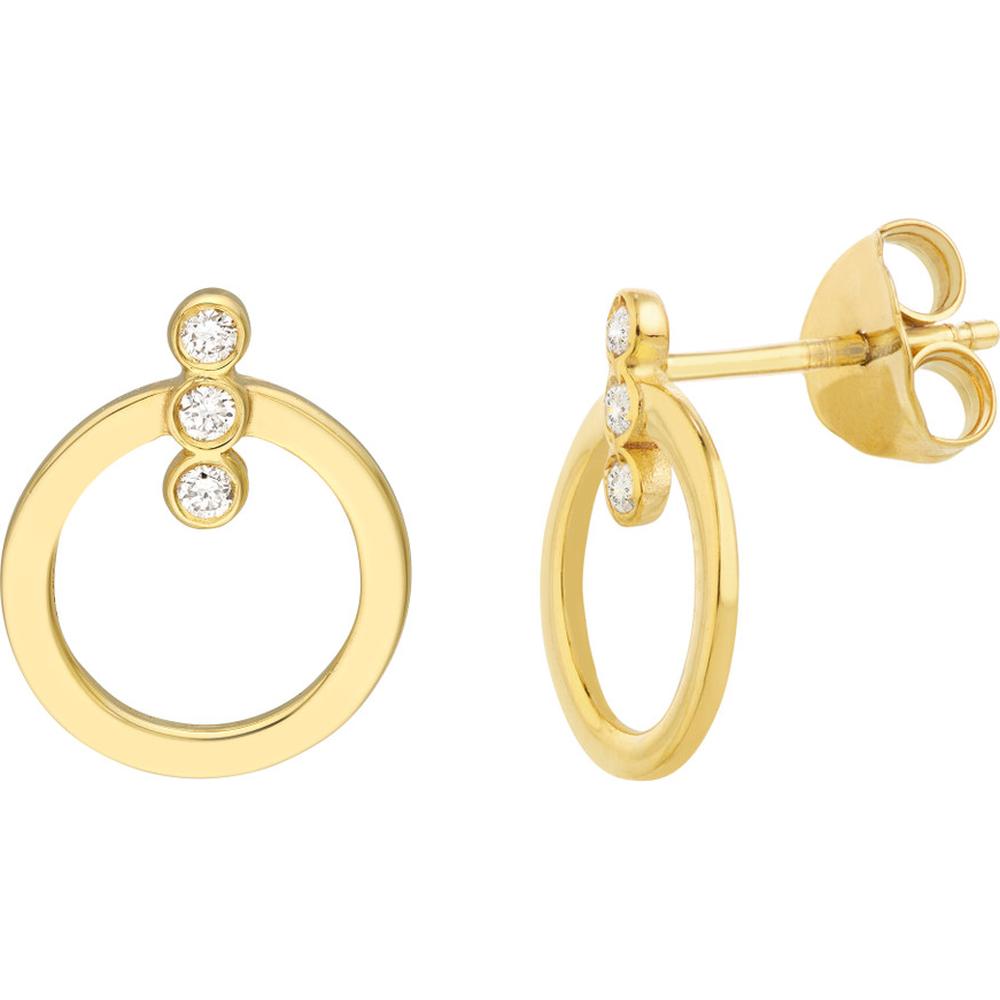 Olas d'Oro - 14K Yellow Gold Diamond Bezel Bar Door Knocker Earrings - 0.08 Carat Total Diamond Weight
