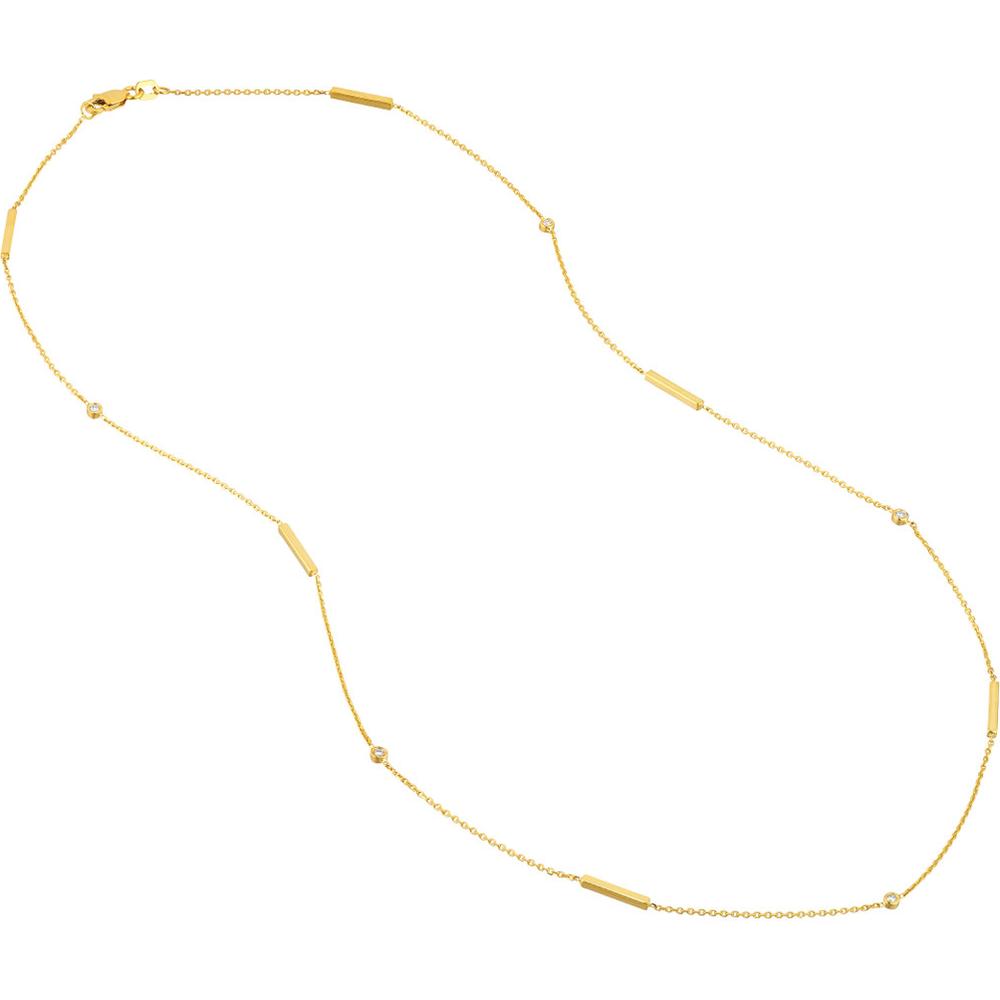 Olas d'Oro - 14K Yellow Gold Diamond Bezel Bar Station Necklace - 0.07 Carat Total Diamond Weight