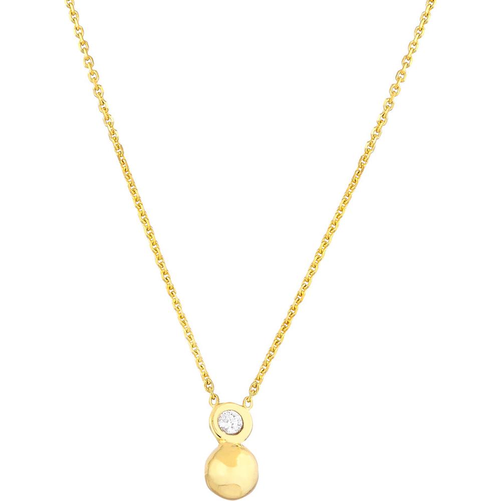 Olas d'Oro - 14K Yellow Gold Diamond Bezel Bead Necklace with 3pt Diamond - 0.03 Carat Total Diamond Weight