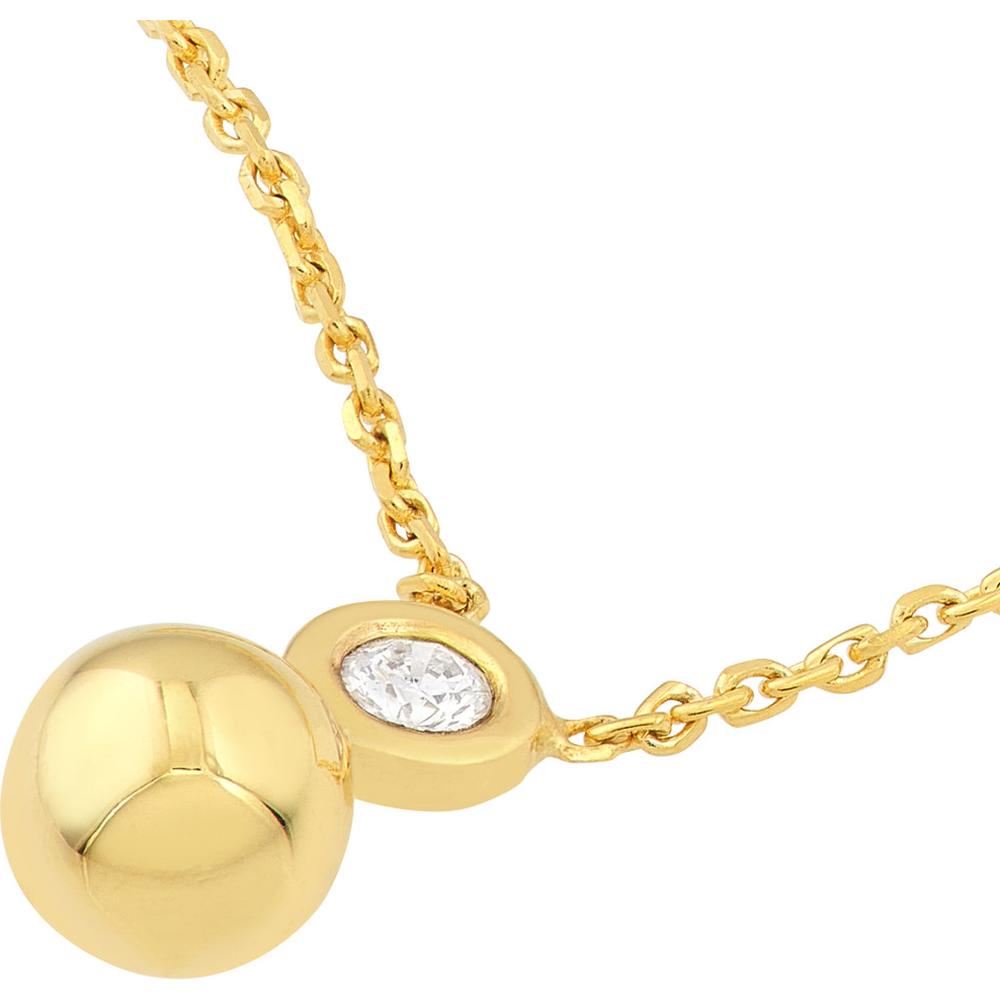 Olas d'Oro - 14K Yellow Gold Diamond Bezel Bead Necklace with 3pt Diamond - 0.03 Carat Total Diamond Weight