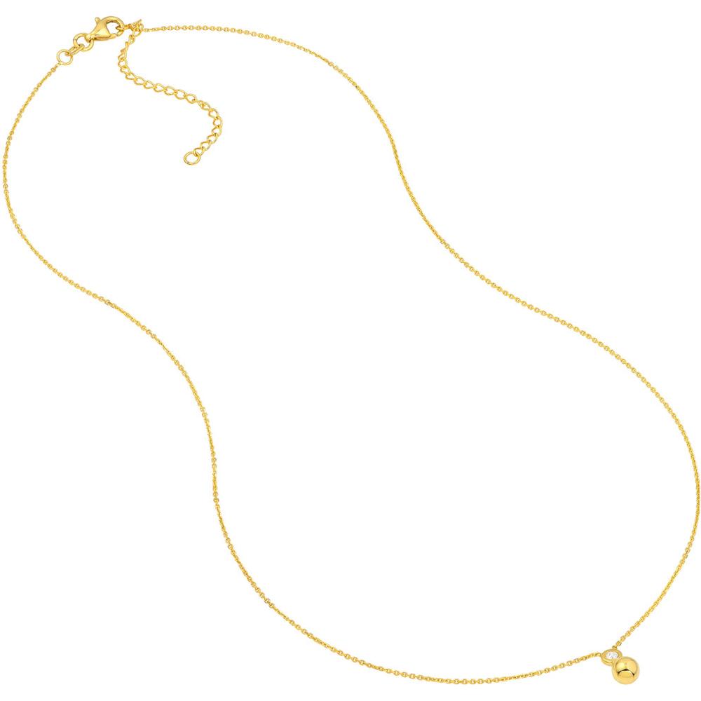 Olas d'Oro - 14K Yellow Gold Diamond Bezel Bead Necklace with 3pt Diamond - 0.03 Carat Total Diamond Weight