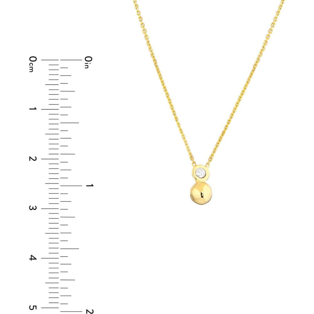 Olas d'Oro - 14K Yellow Gold Diamond Bezel Bead Necklace with 3pt Diamond - 0.03 Carat Total Diamond Weight