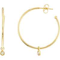 Olas d'Oro - 14K Yellow Gold Diamond Bezel Dangle Hoop Earrings - 0.06 Carat Total Diamond Weight